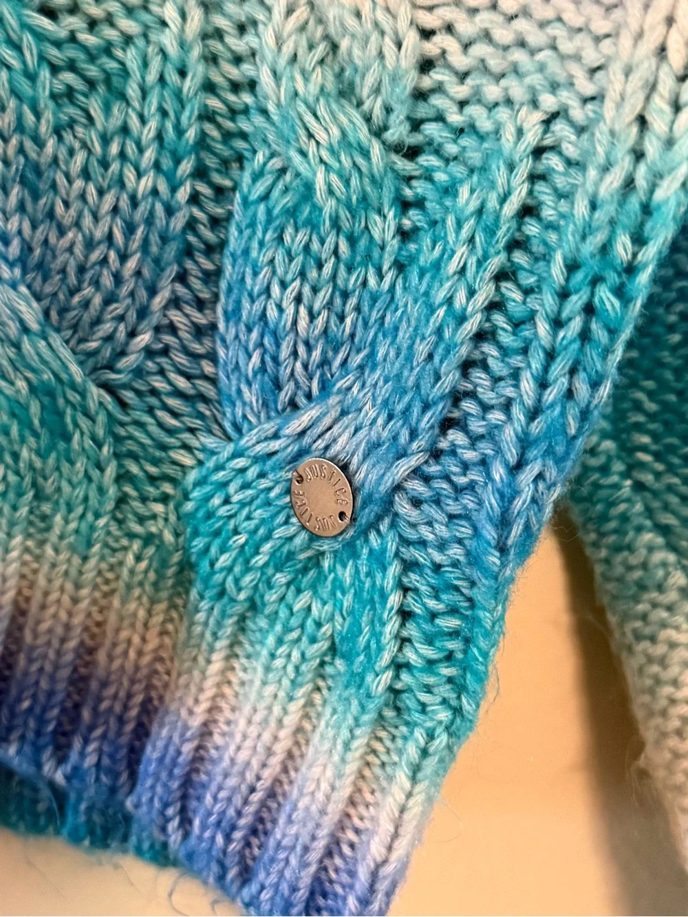 Justice Teal and Blue Ombre Cable-Knit Crewneck Sweater